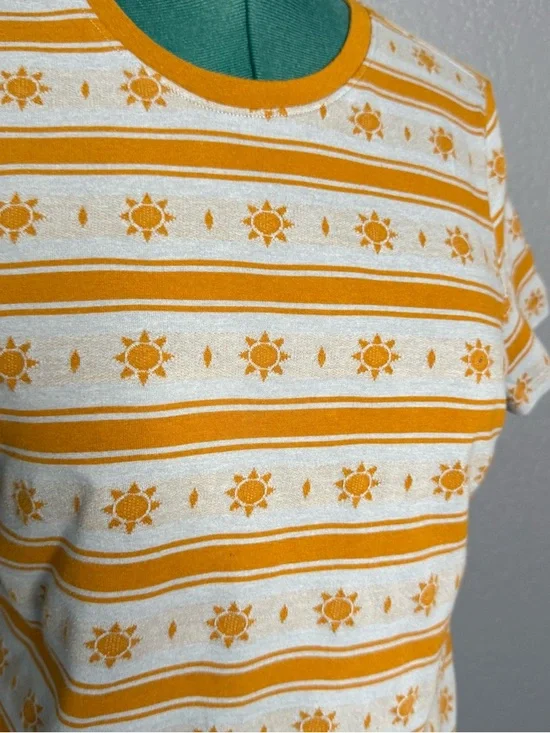 Toad&Co Sun Print Tee L Cream Yellow Striped Organic Cotton - Picture 2 of 6